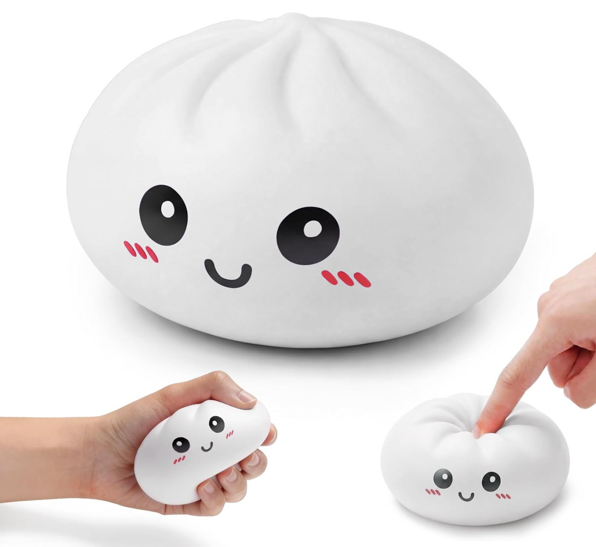 NeeDoh Dumpling squishy bao white glitter kawaii smiling face sensory squeeze toy by Schylling