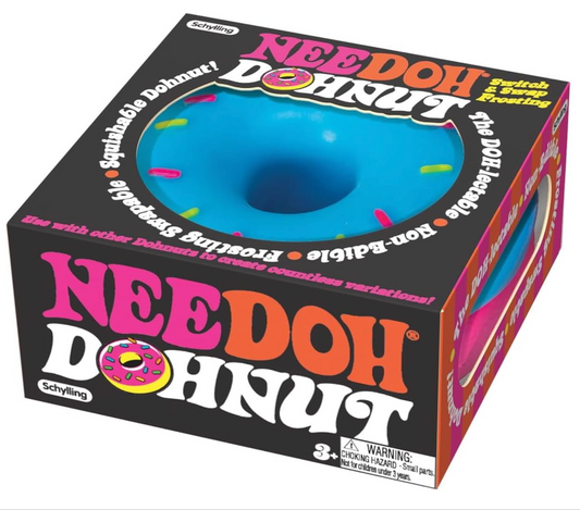 NeeDoh Dohnuts squishy donut sensory fidget toy with swappable frosting in assorted neon colors on white background