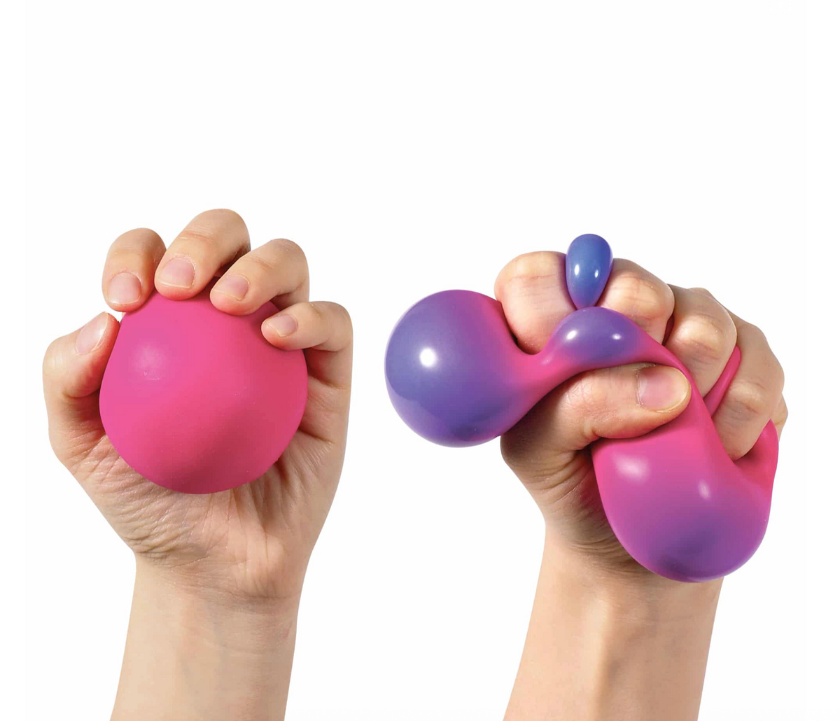 All three NeeDoh Color Changing Groovy Glob color combinations — blue to pink, yellow to orange, and pink to purple