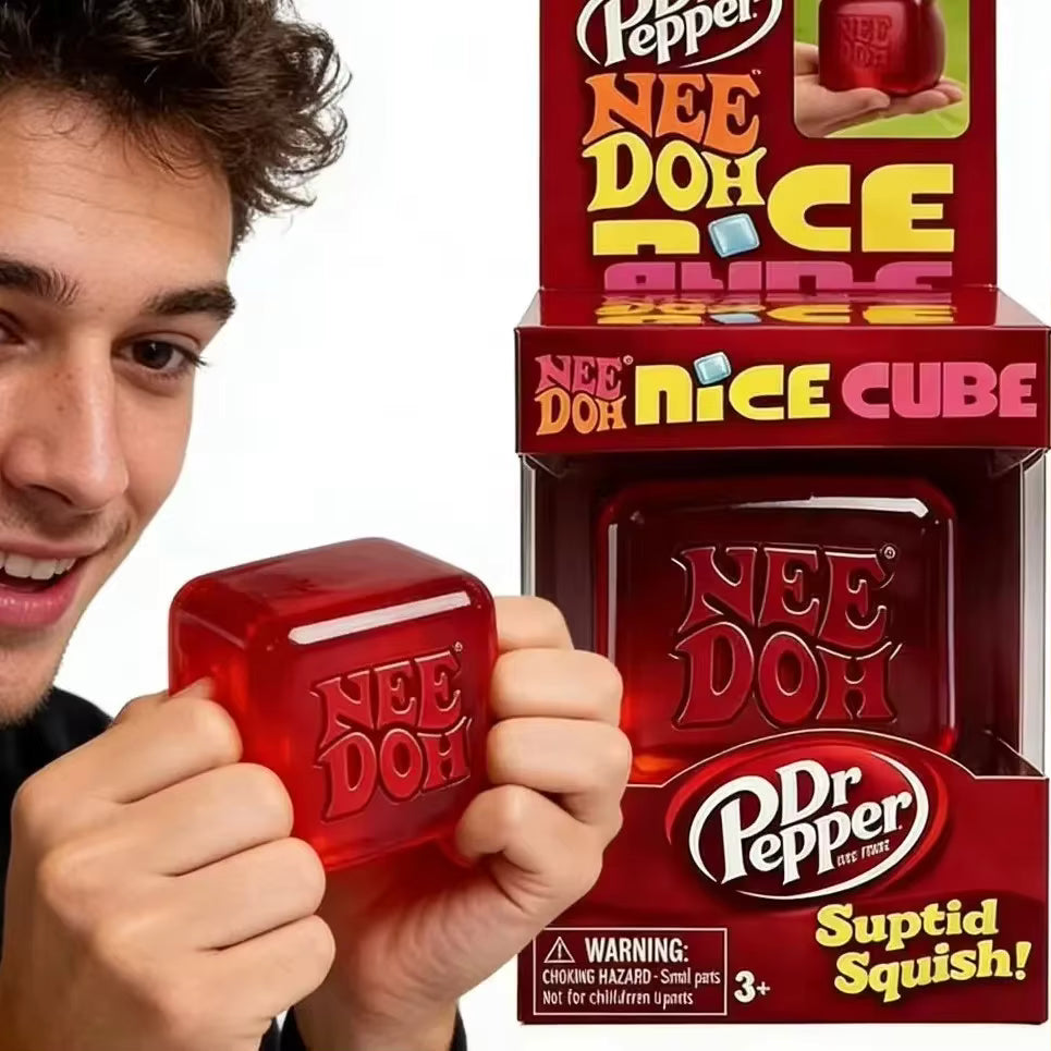 NeeDoh Dr Pepper Nice Cube red translucent limited edition close up product shot