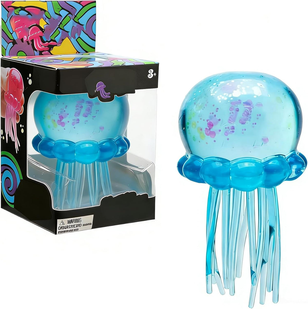 NeeDoh JellySquish jellyfish sensory squeeze toy with sparkly translucent dome and dangling tentacles by Schylling