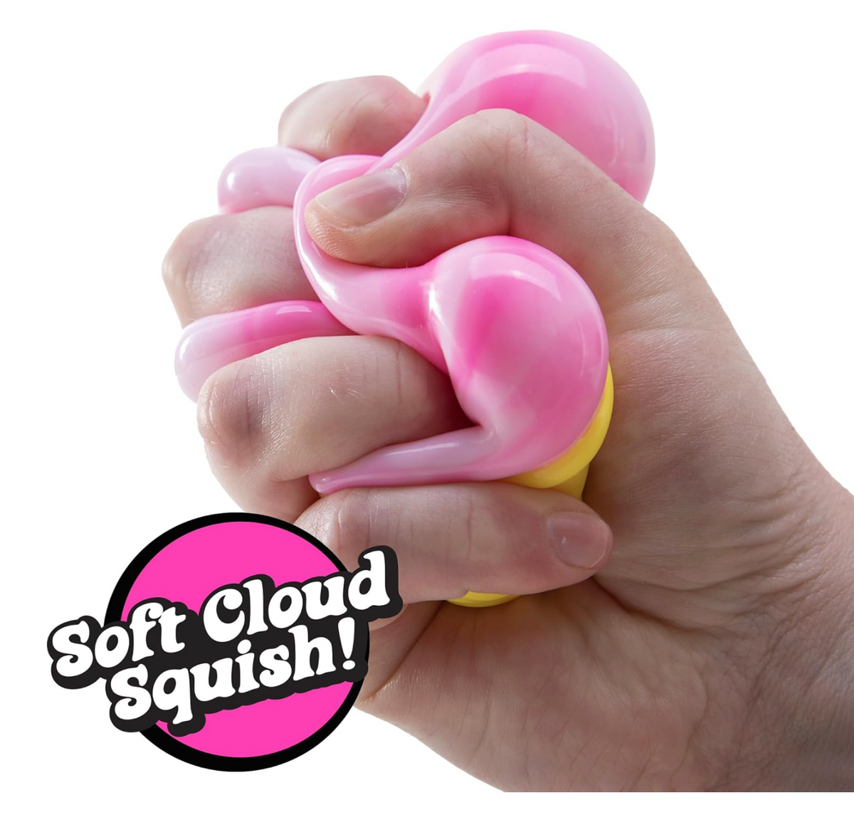 Child squeezing NeeDoh Nice Cream Cone doh-filled fidget toy for stress relief and sensory play